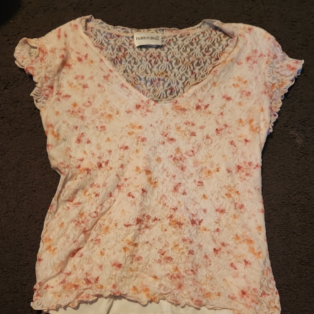 Fashion Bug Women's Lace Top - Pink and Orange